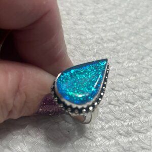 Gorgeous AMMOLITE OPAL Handmade Sterling 925 Ring Size 7.75 #323E